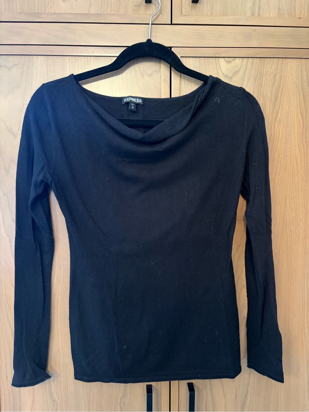 Vintage Express Women's Black Long-Sleeve Cowl Neck Sweater